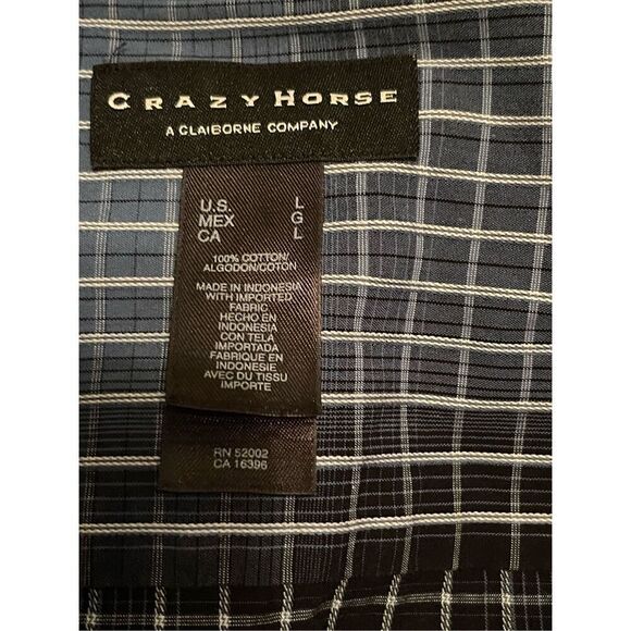 Crazy Horse Mens White & Black Grid Print Long-Sleeve Button-Down Shirt Large - Picture 12 of 16